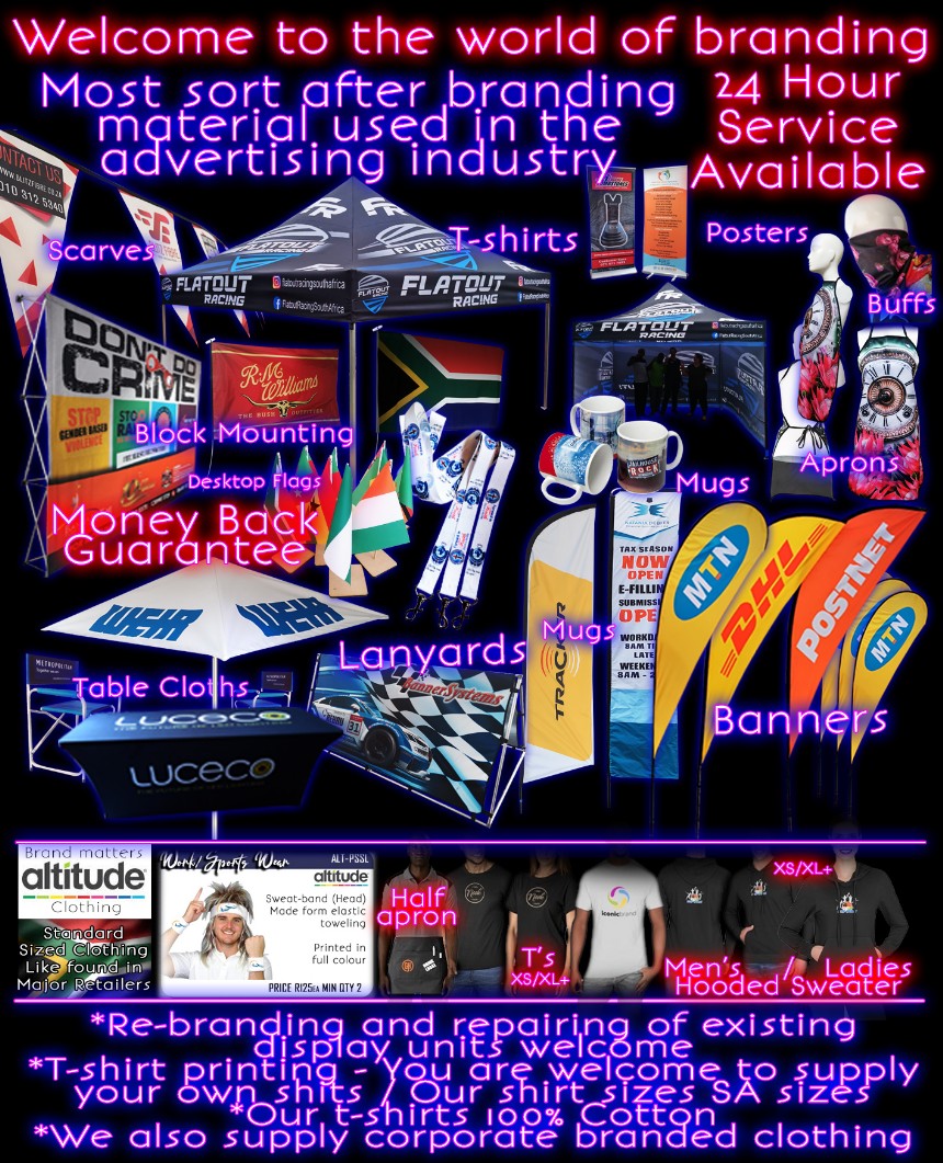 We are the most sort after flags and banner rpinting company in south africa and supply a large veriety of flag, banners, gazebo and indoor and outdoor advertising display units